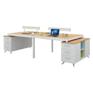 Steel office table with wooden top
